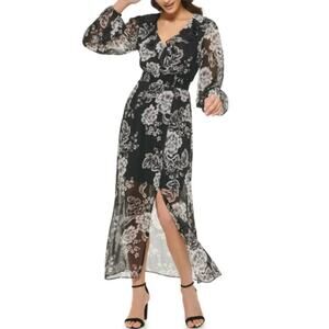 NEW GUESS V-neck Long Sleeve Floral Print Maxi Dress Size 10